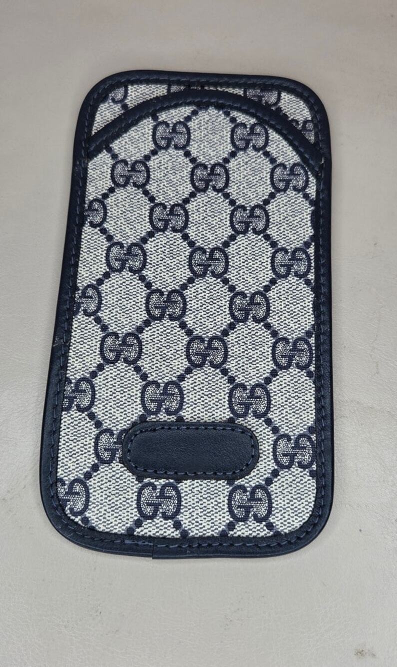 Vintage Gucci GG Supreme Monogram Canvas Eyeglass Pouch Case (Navy Blue/Grey)